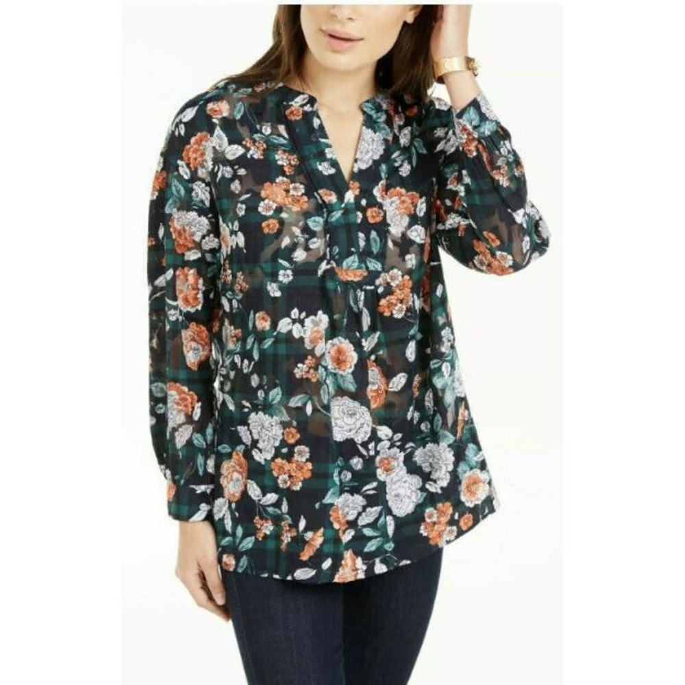 Tommy Hilfiger Womens Urban Folklore Floral Plaid Blouse J9IMH821 XS